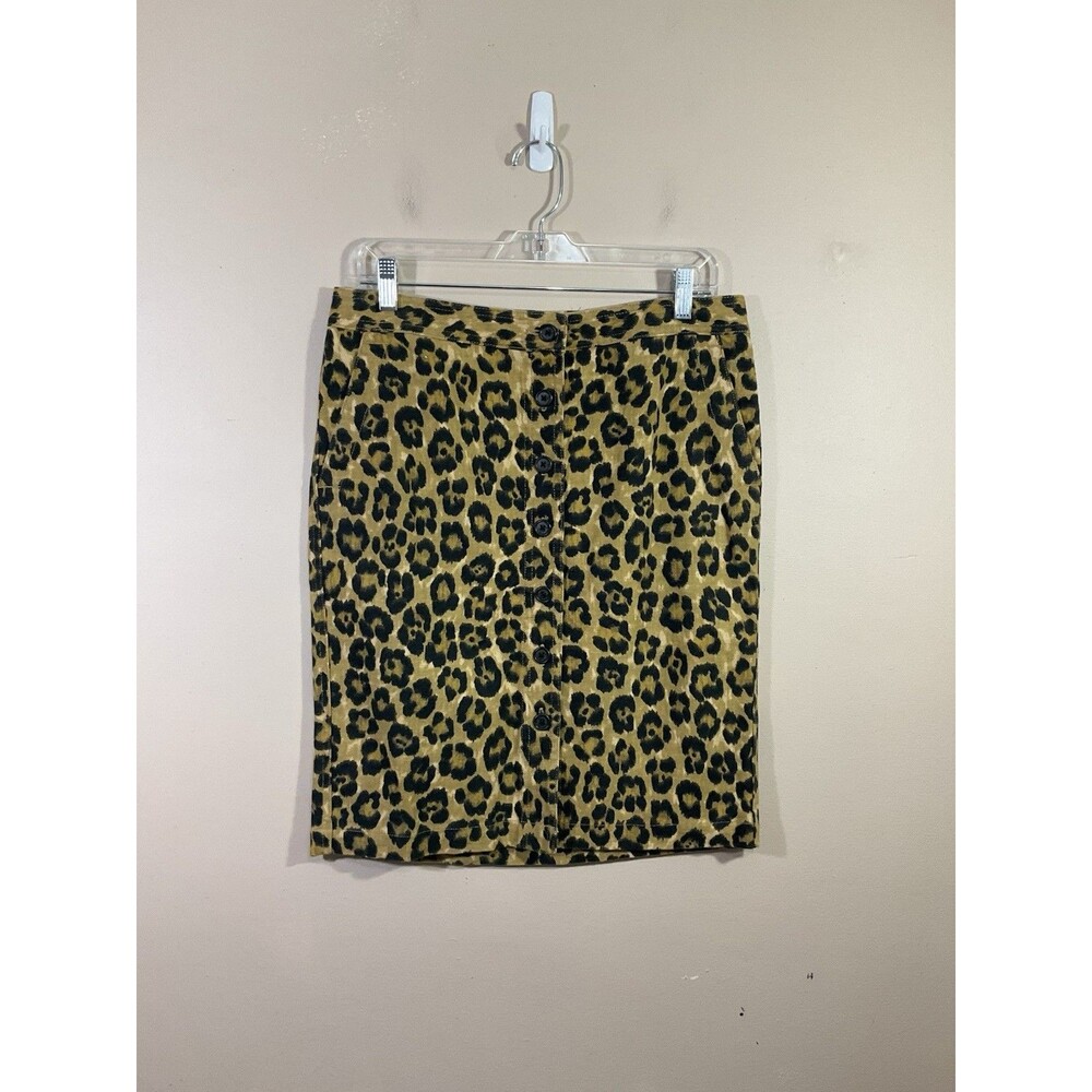 Lauren Ralph Lauren Linen Blend Button Front Animal Print Pencil Skirt 8P Tan
